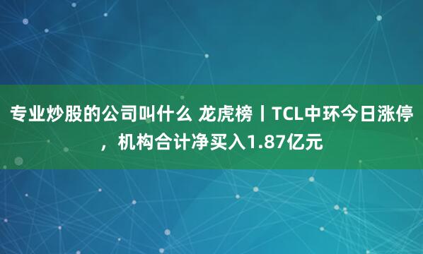 专业炒股的公司叫什么 龙虎榜丨TCL中环今日涨停，机构合计净买入1.87亿元